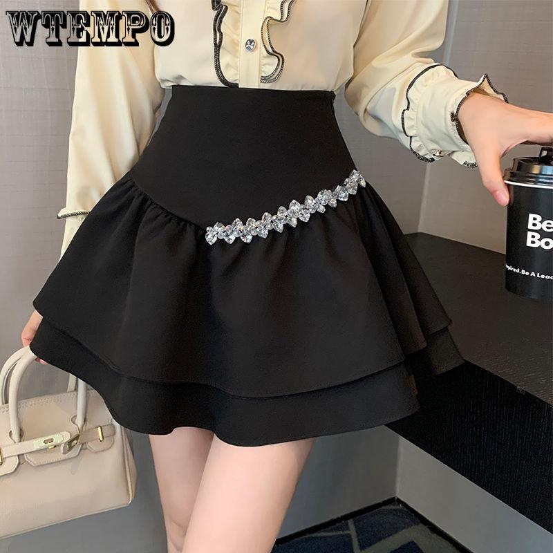 Female Sweet Niche A Line Half Skirt Spring Versatile Exquisite Solid High Waist Short Skirt Girl Skinny Puffy Skirt