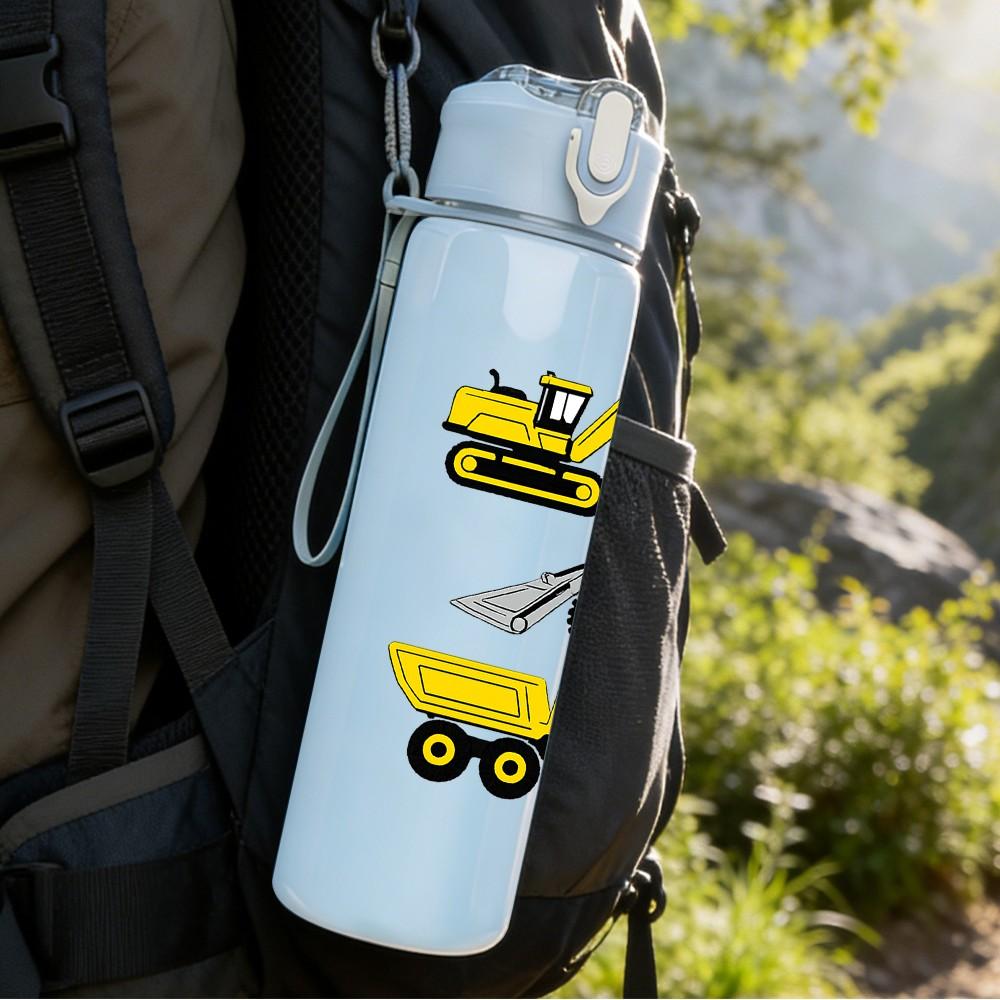 1PC Multi Excavator Construction Print 750ml Color Plastic Sports Water Bottle Leakproof Flip Straw Lid Suitable for Sports Office Home Use