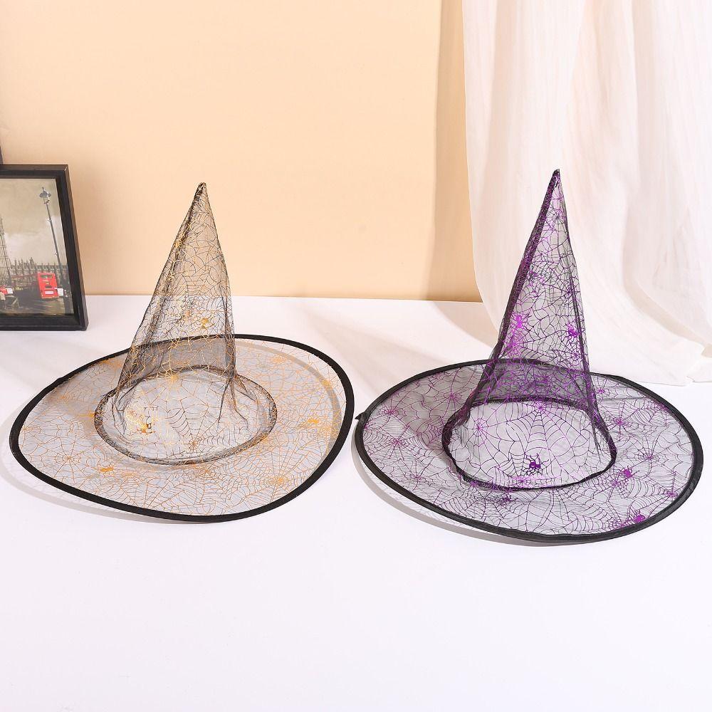 Breathable Halloween Witch Hat Pointed Hat Halloween Headwear Spider Witch Hat  Unisex Accessories