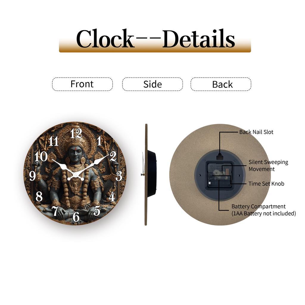 Intricate Hindu Goddess Statue Design Round Wall Clock, Spiritual Decorative Clock with Ornate Details, Unique Wall Watch for Me