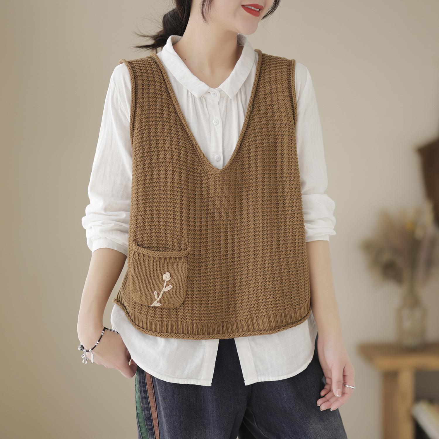 

Вязаный жилет женский осень зима вязаный свитер корейский стиль свободный ретро жилет без рукавов куртка One szie верблюд