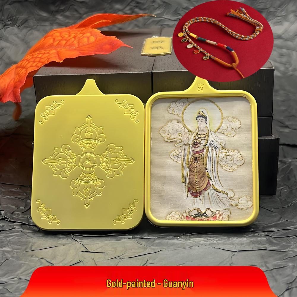 Putuoshan Guanyin Pendant Necklace: Nanhai Guanyin Thangka for Blessing with Child, Bodhisattva Jewelry.