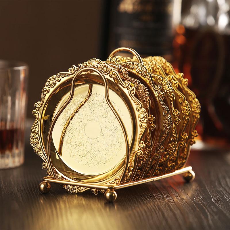 S Vintage Verguld Metaal Onderzetter Klassiek Cocktailglas Mat Anti-Slip Bureau Decoratie Pad A