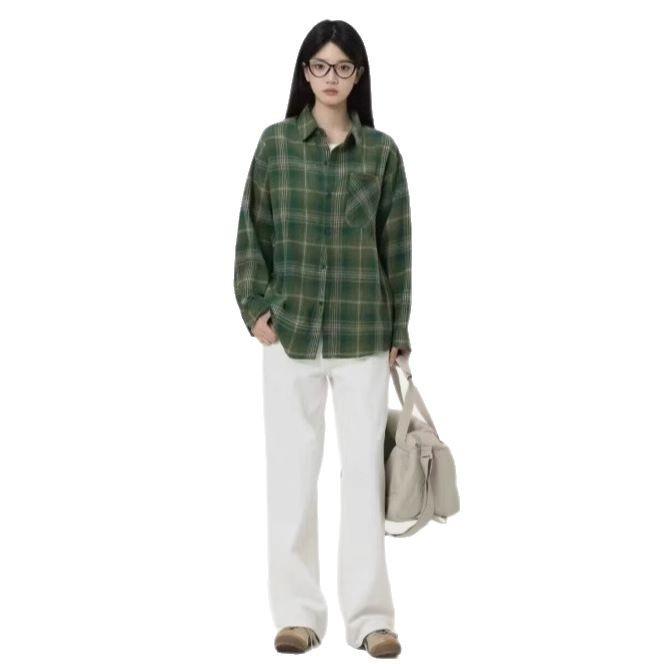 Unisex retro kostkovaná košile s dlouhým rukávem - jarní/podzimní volná ležérní bunda s límcem