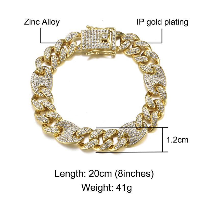 Bracciale a Catena Chicco di Caffè Cubano 12mm Naso di Maiale con Chiusura a Scatola – Gioielli Colorati Hip Hop