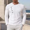 Men Autumn Casual Long Sleeve T Shirt Solid Color Diagonal Button Decor Henley Neck Loose Daily Tops