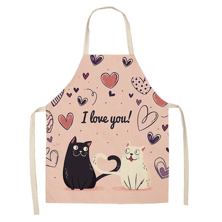 unframed 1 Pcs Cute Cat Pattern Kitchen Apron For Women Bibs Household Cleaning Pinafore Home Cooking Aprons Chef Apron For Man