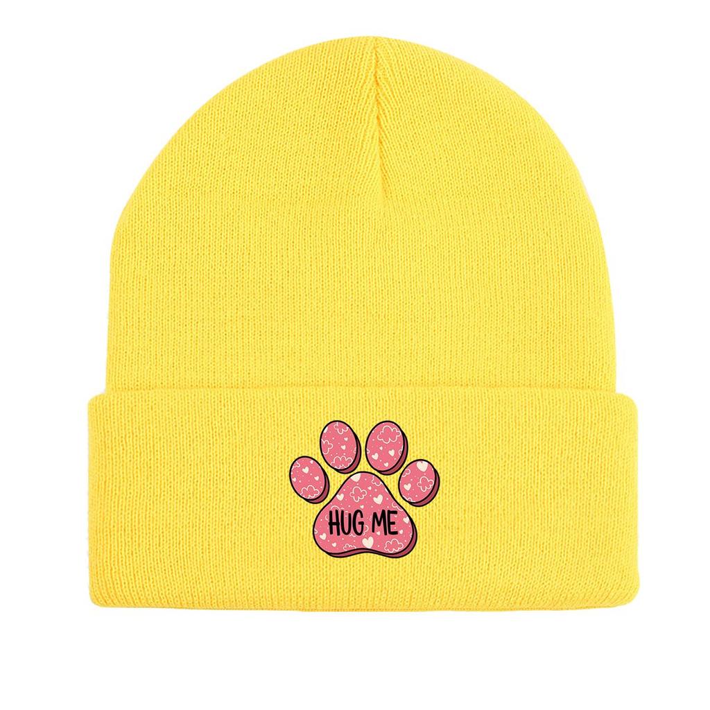 Dog Cat Paw Print Heart Knit Hat Beanie, Valentine's Day "XOXO LOVE KISS", Cozy Stylish Knitted Cap Beanie