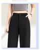 Ice Silk Black Wide-Leg High-Waist Women's Spring/Summer Pants - Slim, Loose, Casual Straight Trousers.