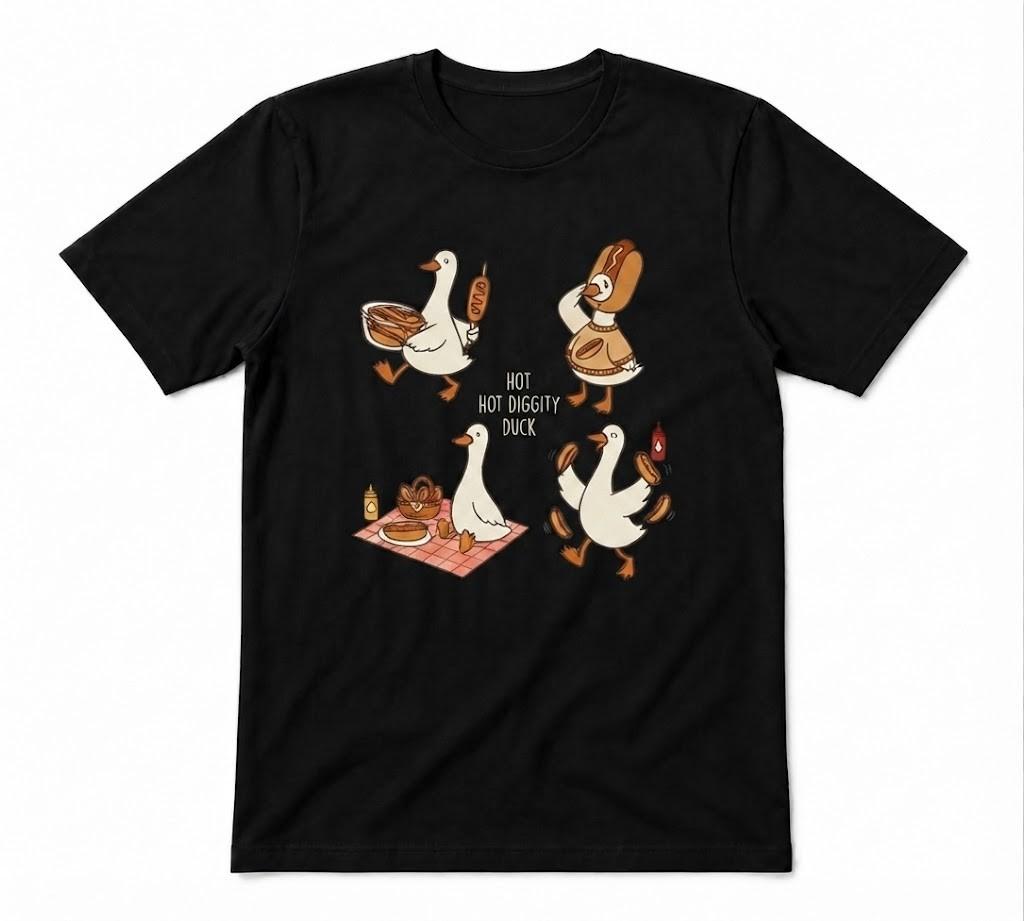 Funny Goose Cute Summer BBQ Picnic Cookout Unisex Black T-shirt