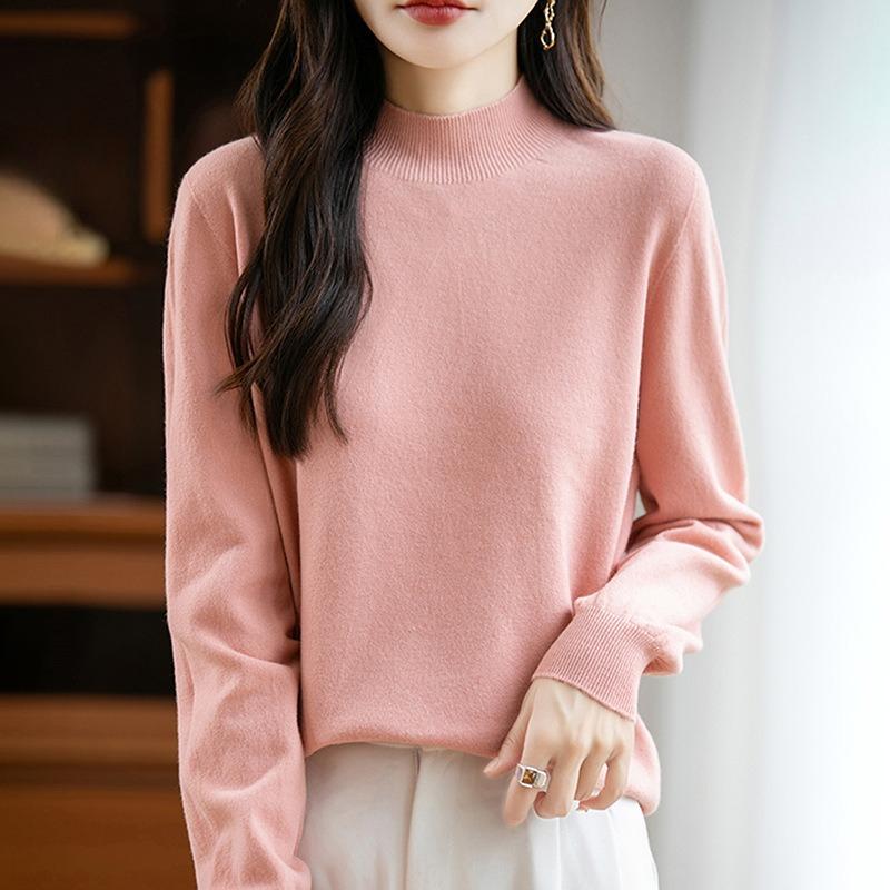 The New Semi-high and Round Neck Pullover for Women In Autumn and Winter Is Versatile. It Is Loose and Slimming, with A Solid Color Inner Sweater