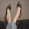 2025 Spring Women with Roots Suede Pointed Tip Leopard Print Women's Shoes Outdoor Daily Commute Zapatillas De Mujer