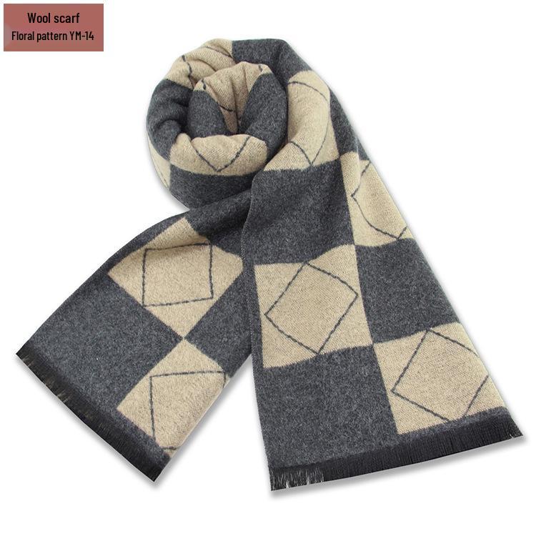 Męski szalik zimowy w czystą szarość w kratę, mieszanka wełny - gruby i ciepły