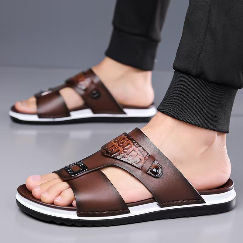 TUINANLE Unisex Casual Leather Slippers Mens Outdoor Open Toe Sandals Lightweight Comfortable Daily Walking Leisure Shoes