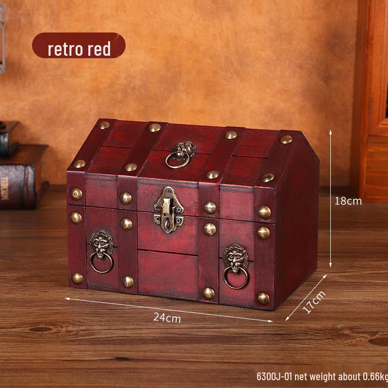 Vintage Wooden Jewelry Box with Lock - Desktop Retro Storage and Treasure Chest