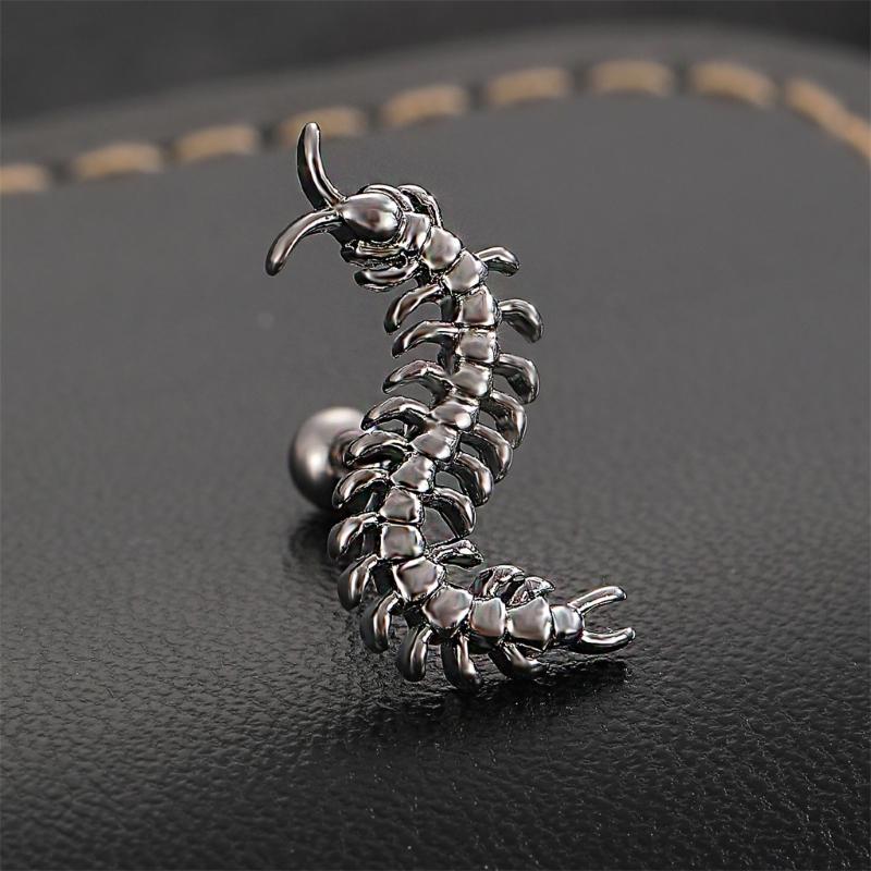 Stainless Steel Centipede Studs Earrings Vintage Geometric Personality for Women Men Ear Bone Nails Jewelry Gift