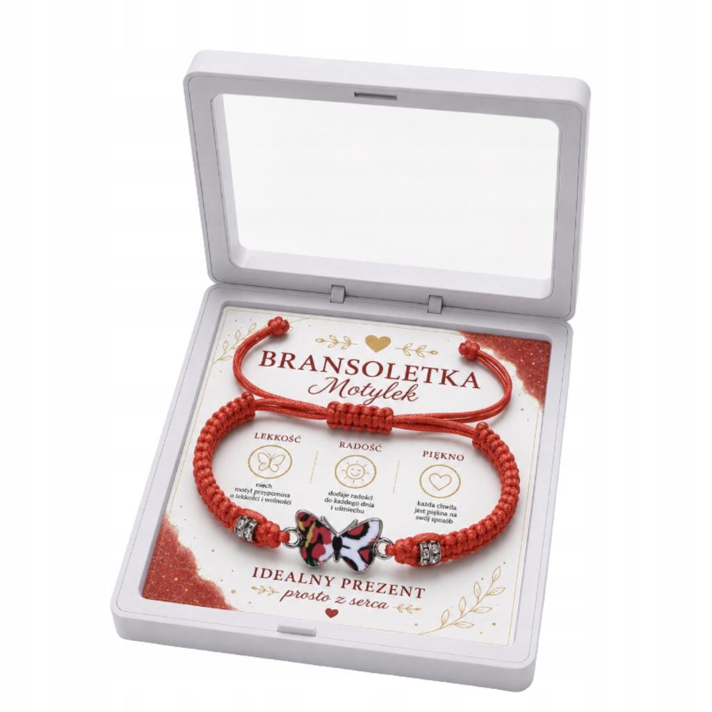 Butterfly Bracelet Red Braided Adjustable Gift Box
