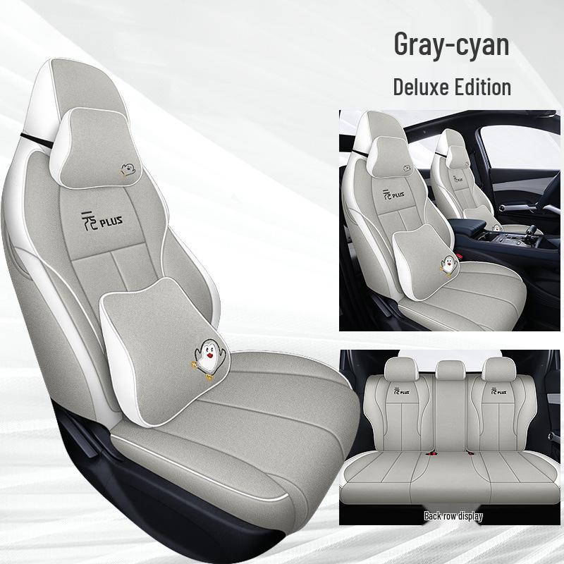 BYD Yuan PLUS Linen Cartoon Car Seat Cushion – Breathable, Full Wrap, Four Seasons Universal Cover.