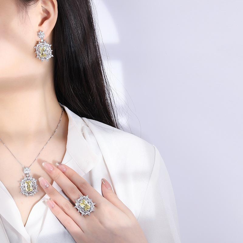 Jewelry Copper Gold Plated Retro Simulation Yellow Diamond Bottom Women'S Handmade Diamond Set Main Stone 10 * 14