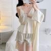 New Product Live Broadcast Women's Ice Silk Summer Sexy Pure Desire Pajama Set Suspender Nightdress Backless Simulation Silk Nightgown Bathrobe