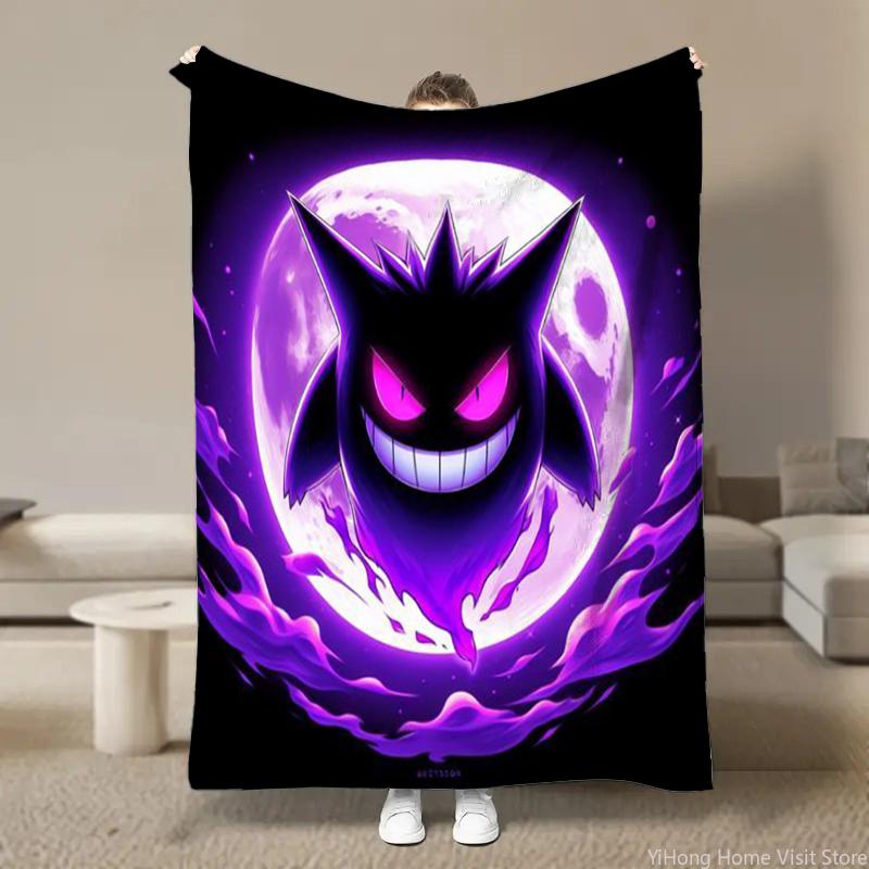 Japanischer Anime Pokemon Gengar Cartoon Plüsch Flanell Decke für Bett Sofa Weiche Flanell Überwurf Flauschige Kinder Schüler Kind Decken