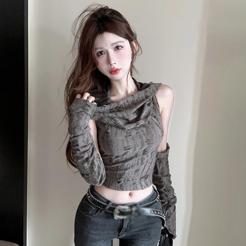 Vestă casual cu glugă, croială slim fit, cu mânecă peste genunchi, cool, pentru fete