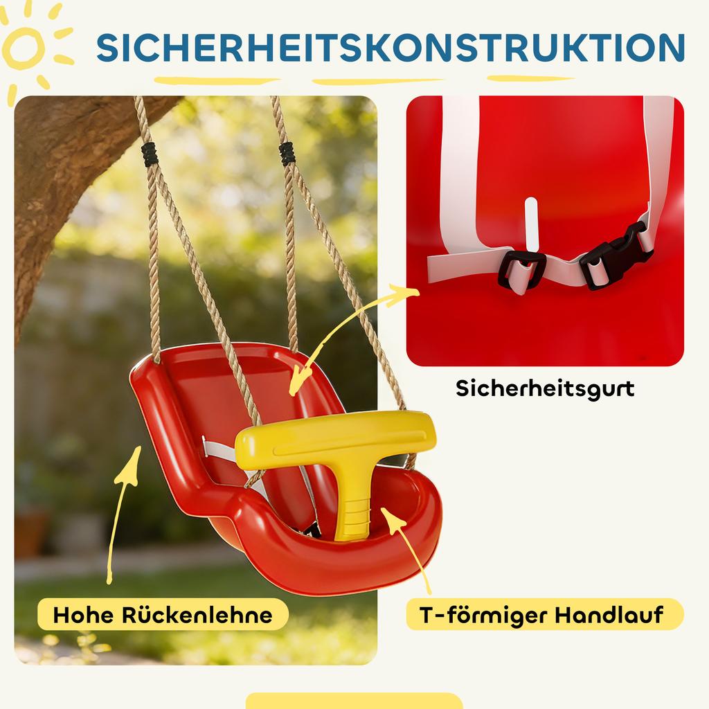 Baby Swing Adjustable Growing With Child Baby Seat with Backrest, Safety Rail, for Children 9-36 Months, Red