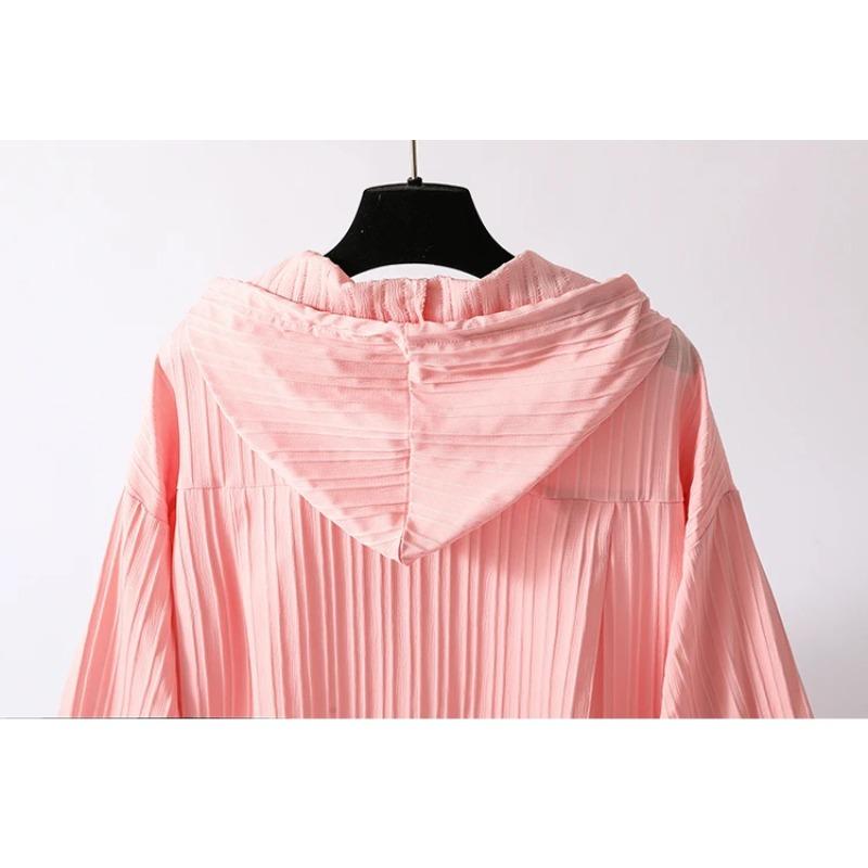 Long Sleeve Lightweight Loose Women Shirt Hooded Sun Protection Versatile Blouse Spring Autumn Retro Casual Solid Shirt