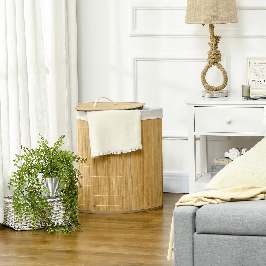 55 L Laundry Basket with Lid, Handle, Laundry Sorter with Removable Laundry Bag for Bathroom, Bamboo, Natural