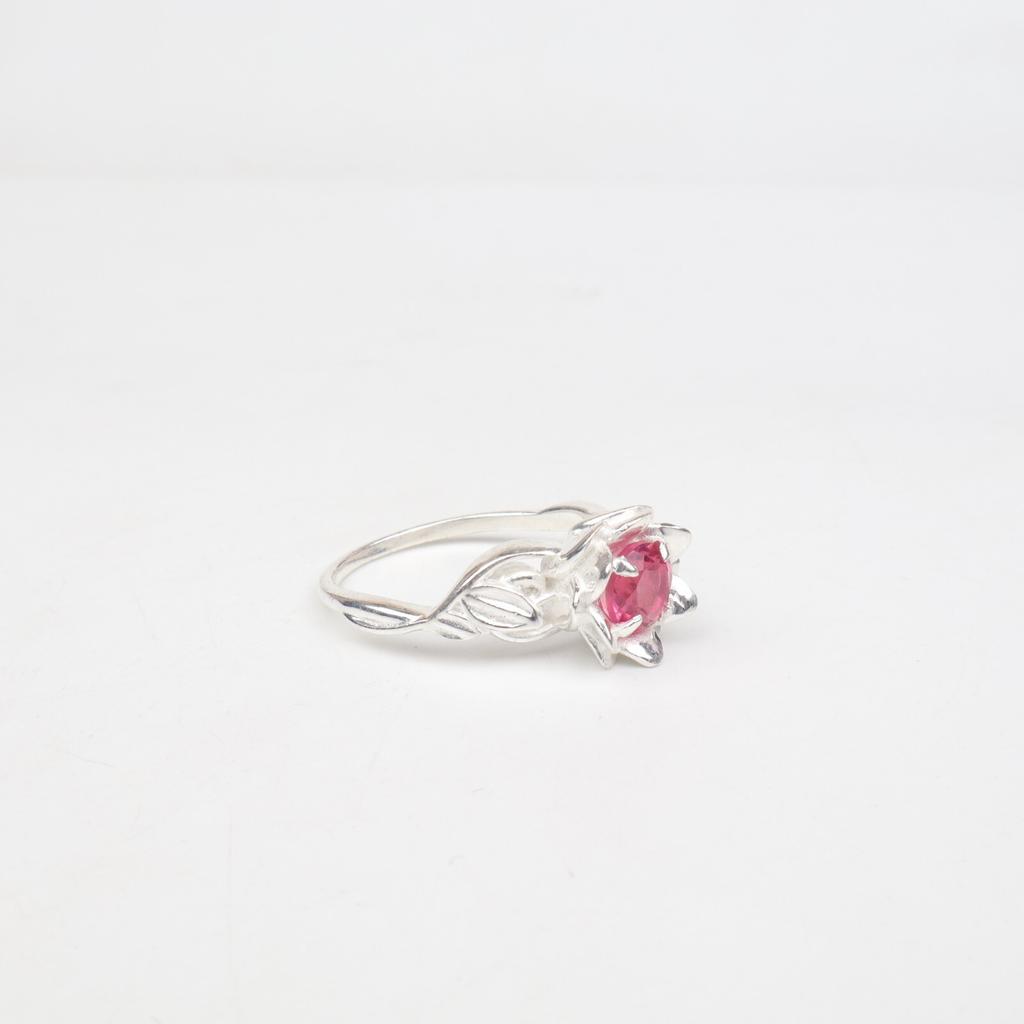 Natural Pink Tourmaline Gemstone 925 Sterling Silver Jewelry Women Promise Ring CZR-2-5