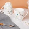 Floral Pattern Fine Bone China Mug, White Porcelain Coffee Mug with Handle, Safe for Microwave Oven, 1pc