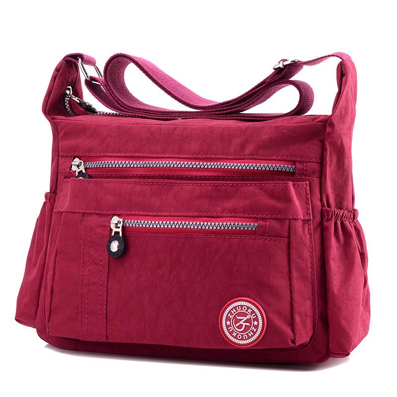 Women Solid Color Water Repellent Nylon Travel Shoulder Bag Crossbody Bags
