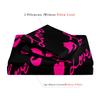 Black Hot Pink Love Letter Heart Lips Print 3 Pieces Duvet Cover Bedding Set, Romantic Pink Lip Heart Cursive Love Print Bedding
