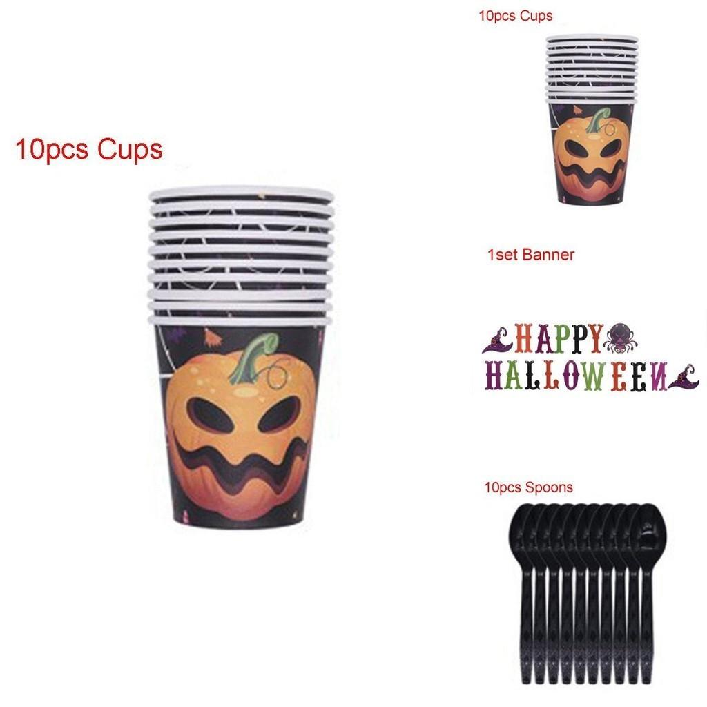 Halloween Party Decoration Supplies Including Pumpkin Tablecover And Straws**