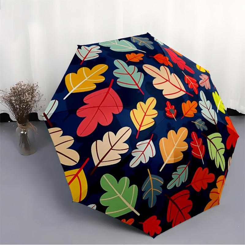 1pc Autumn Leaves Automatic Open 8-Rib Windproof Umbrella, Travel & Commuting, Suitable for All Seasons