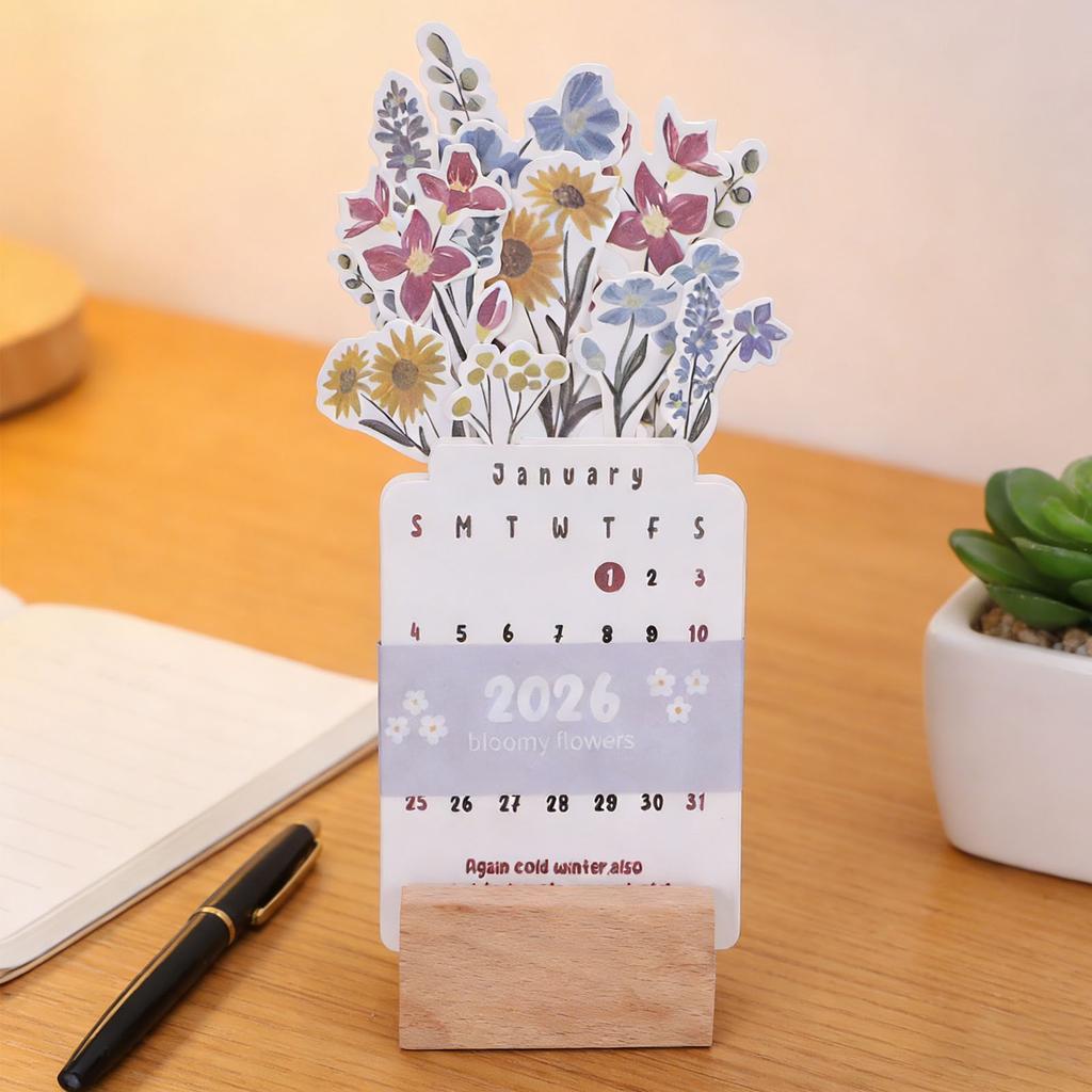 Flowers Desk Calendar 2026 Small Standing Decorative Floral School Desktop Accessories
