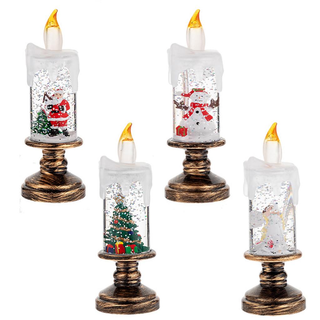 Christmas Snow Globe LED Candle Lamp With Dynamic Snowfall Effect Crystal Ball For Home Decoration Holiday Gift