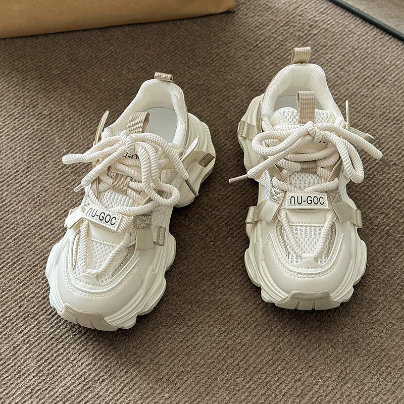 New versatile explosion 2025 spring and autumn season small man height increase casual women's shoes mesh dad shoes women's muffin thick sole