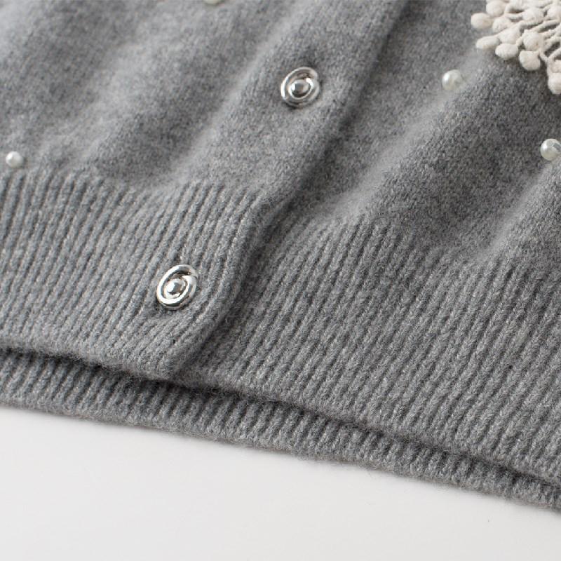 2025 Women's Cashmere Openwork Flower Cardigan - Solid Color, Round Neck, Long Sleeve, Warm Sweater