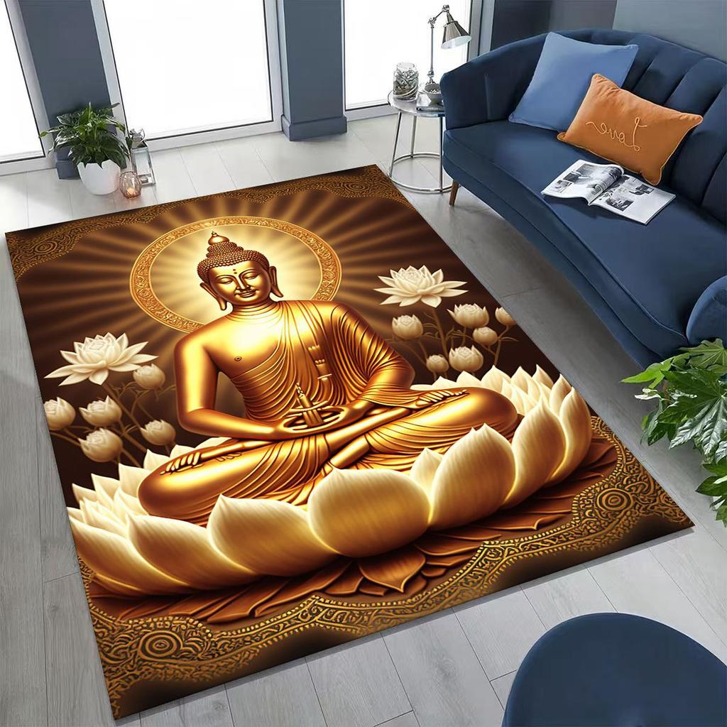 Věřící Slavnostní Buddha Šákjamuni Květinový Koberec do Ložnice Obývacího Pokoje Pohovka Domácí Rohožka Dekorace,Velká Dětská Hrací Protiskluzová Podložka na Podlahu Dárek