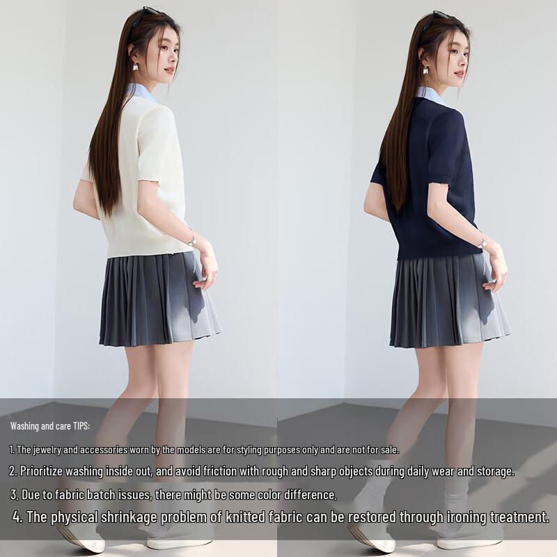 VICTORIA&VERA Women's Short Sleeve Faux Two-Piece Knit Top