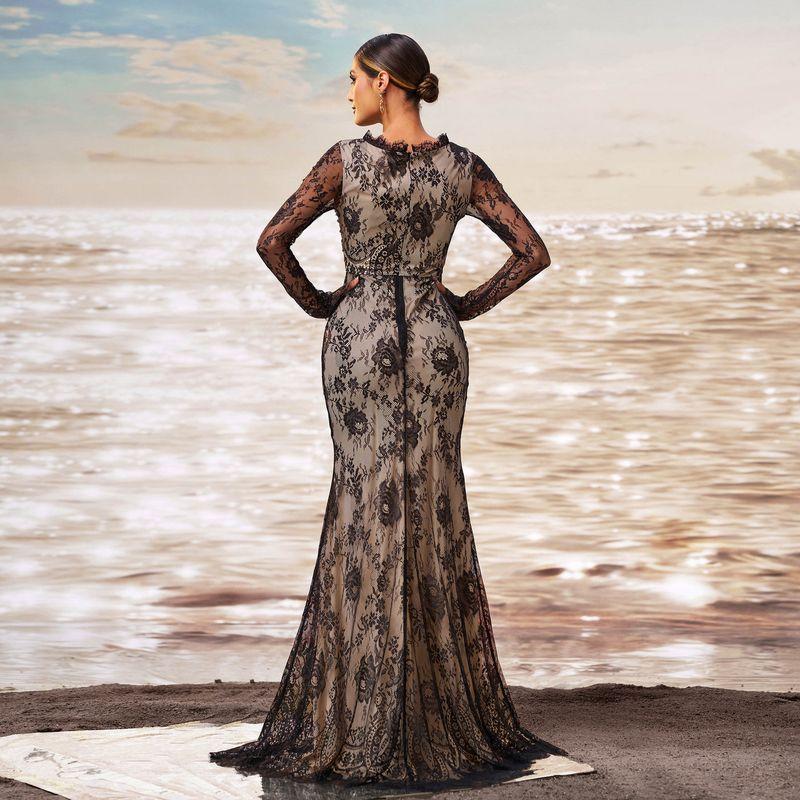 Grenzüberschreitendes Europäisches und Amerikanisches Neues High-End Langärmeliges Bankett Fischschwanz Abendkleid Brautjungfernkleid Hochwertiges Kleid Langes Kleid
