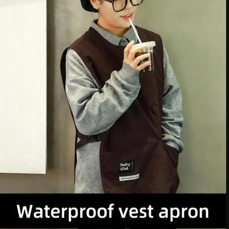 Waterproof Vest Apron Coffee Shop Cooking Aprons Oilproof Bbq Aprons With Big Pocket Kitchen Waiter Workwear Apron