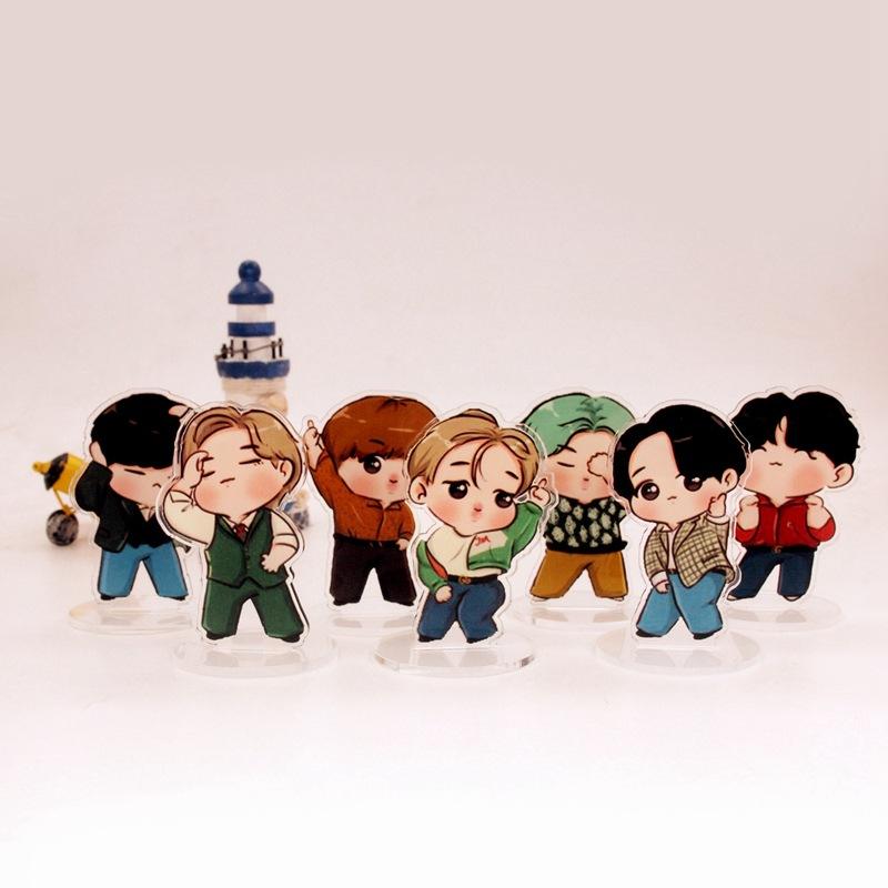 

7pcs BTS 10cm Cute Cartoon Acrylic Standee, Bangtan Boys Casual Outfit Cartoon Figure Display, Kpop ARMY Fans Desk Decor 7pcs