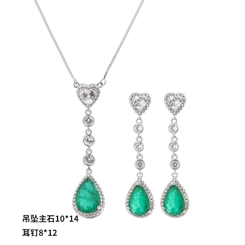 Jewelry Vintage Jewelry Set Diamond Simulation Treasure Earrings Pendant Set Emerald Earrings