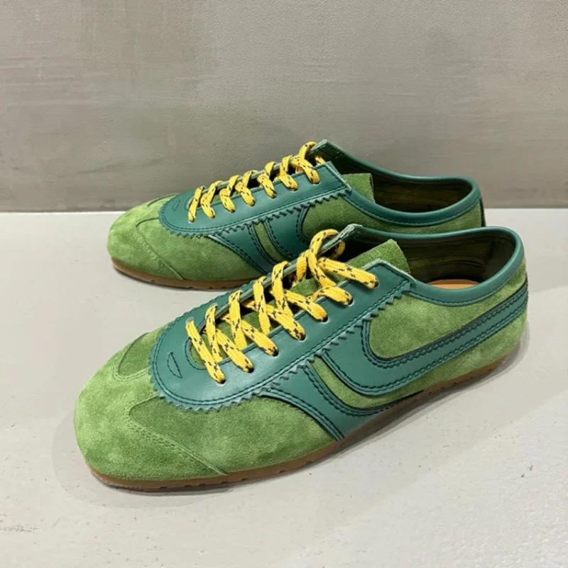 Fashion Forrest Gump Shoes Women 2025 Four-season Genuine Leather Women's Sneakers Flat Casual Retro German Training Shoes Loafers