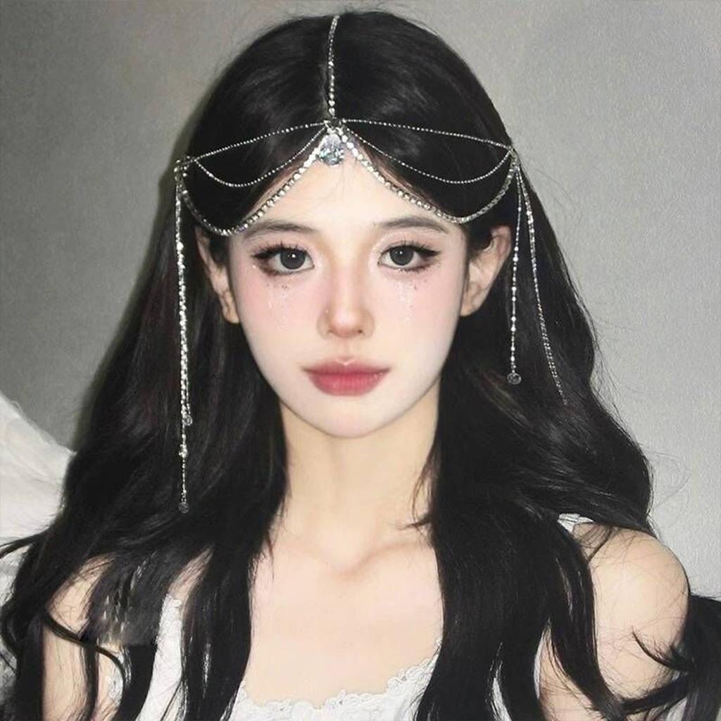 Exotic Style Hair Chain For Women Girl Trendy Glitter Rhinestone Hair Hoop Exquisite Bead String Headband Jewelry Forehead Chain