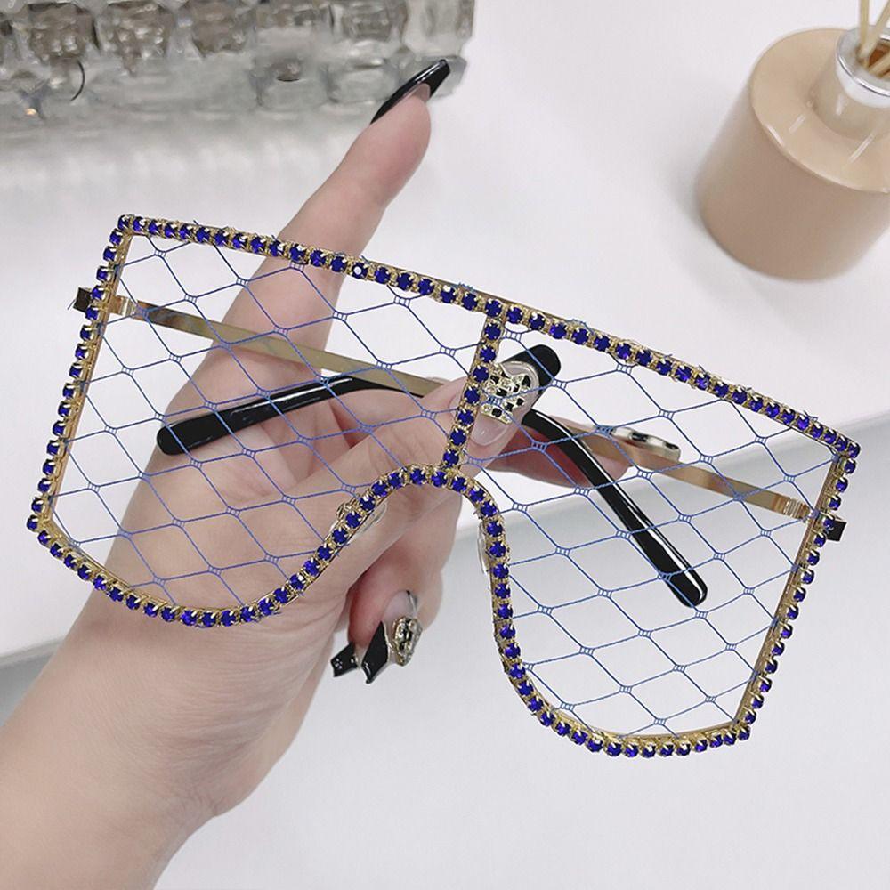 Vintage Oversized Rhinestone Mesh Glasses Colorful Diamond Sunglasses Hollow Out Glasses For Women