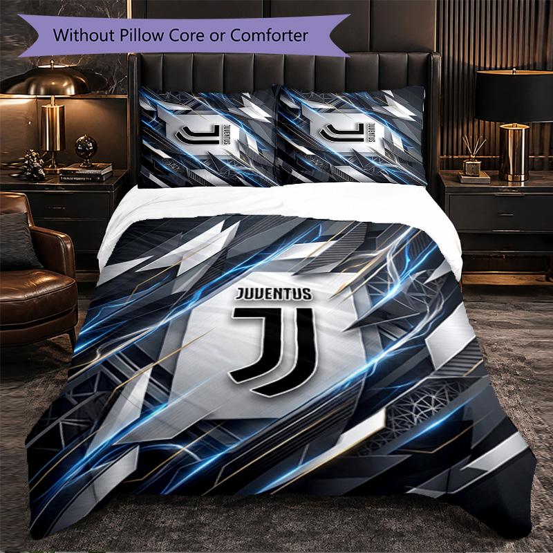 Juventus FC Vzor 3dílná souprava povlečení Měkký povlak na přikrývku z mikrovlákna s povlaky na polštáře do ložnice