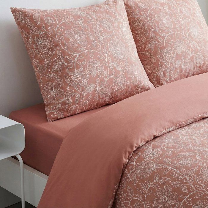 Parure de Lit - 260 x 240 cm - Coton Imprimé Floral Vieux Rose - TODAY SUNSHINE